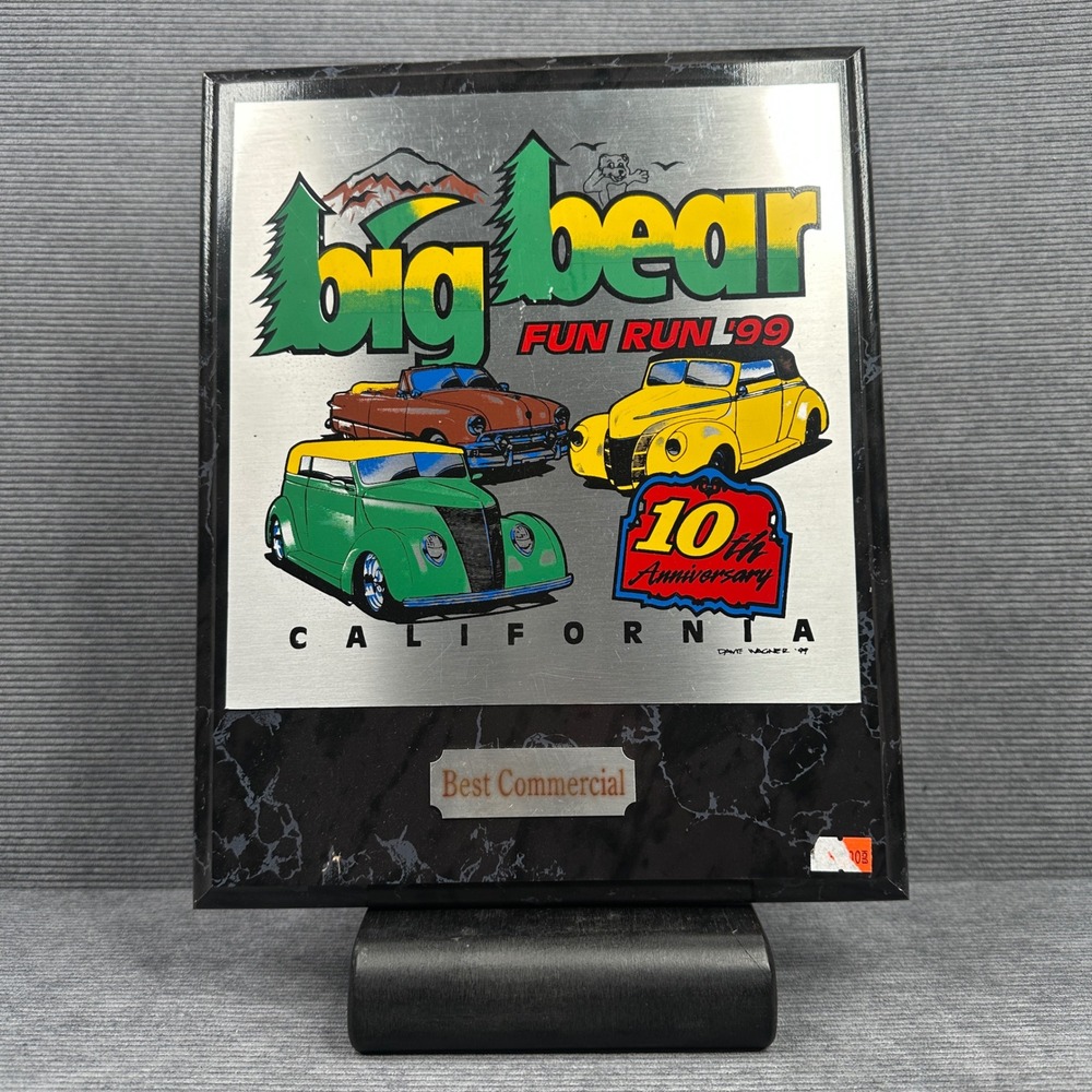 Vintage 1999 Big Bear Fun Run 10th Anniversary Car Show Plaque Dave Wagner Art